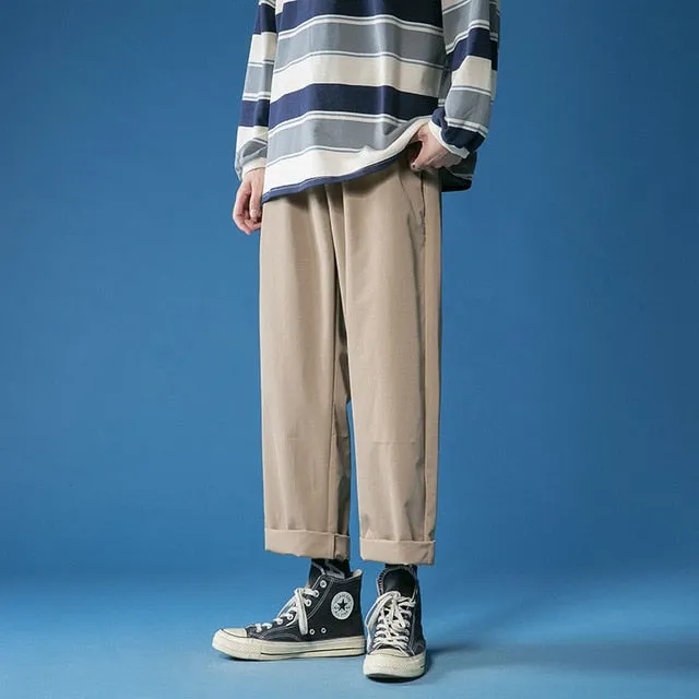 2021 Men's Casual Pants Cargo Straight Loose Pants Solid Color Trousers Streetwear Baggy Sweatpants