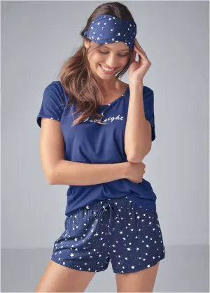 3 Pc Sleep Shorts Set - Navy Multi