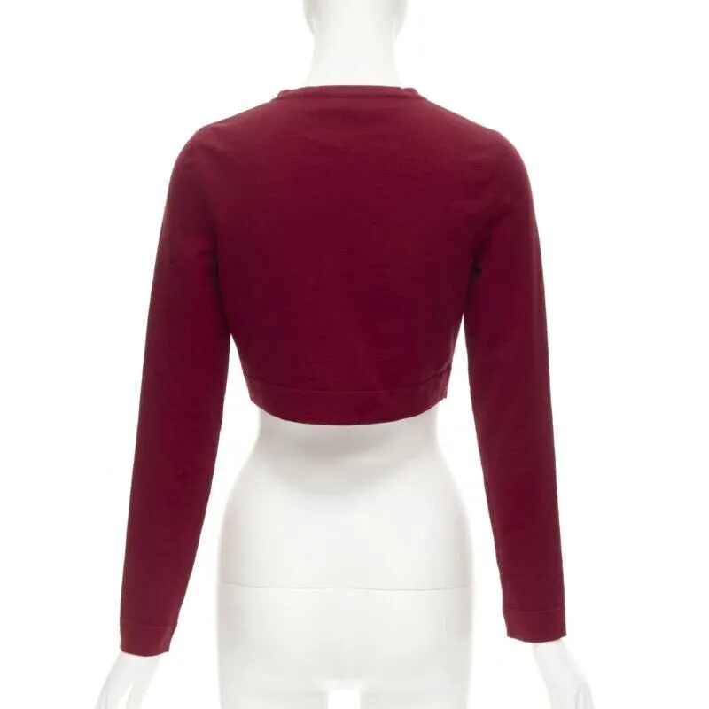 ALAIA Signature cropped stretch knit button cardigan Garance red FR36 XS