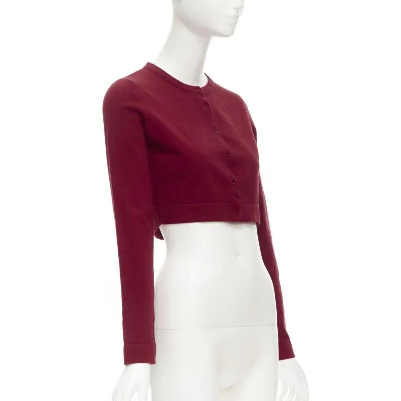 ALAIA Signature cropped stretch knit button cardigan Garance red FR36 XS