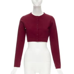 ALAIA Signature cropped stretch knit button cardigan Garance red FR36 XS