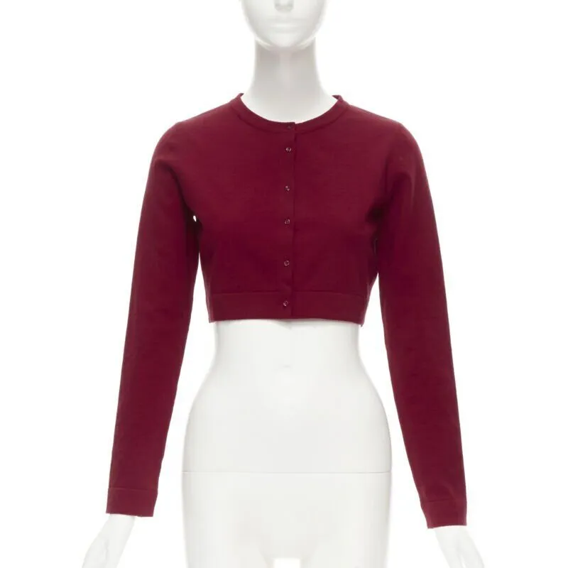 ALAIA Signature cropped stretch knit button cardigan Garance red FR36 XS