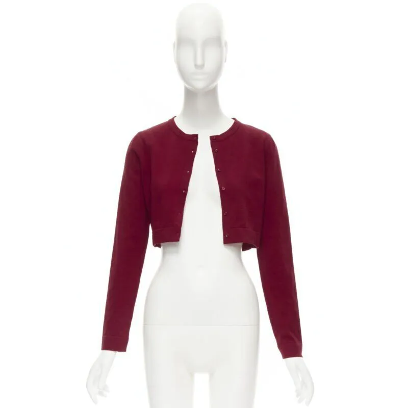 ALAIA Signature cropped stretch knit button cardigan Garance red FR36 XS