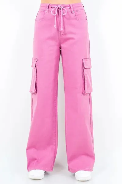 American Bazi Full Size Drawstring Wide Leg Cargo Pants Plus Size