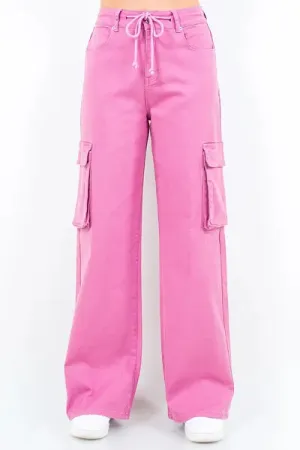American Bazi Full Size Drawstring Wide Leg Cargo Pants Plus Size