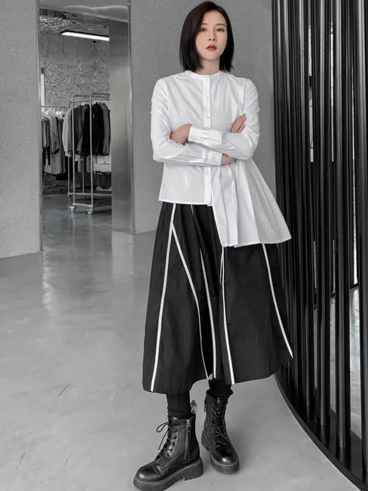 Asymmetrical Elastic Waist Spliced Skirt