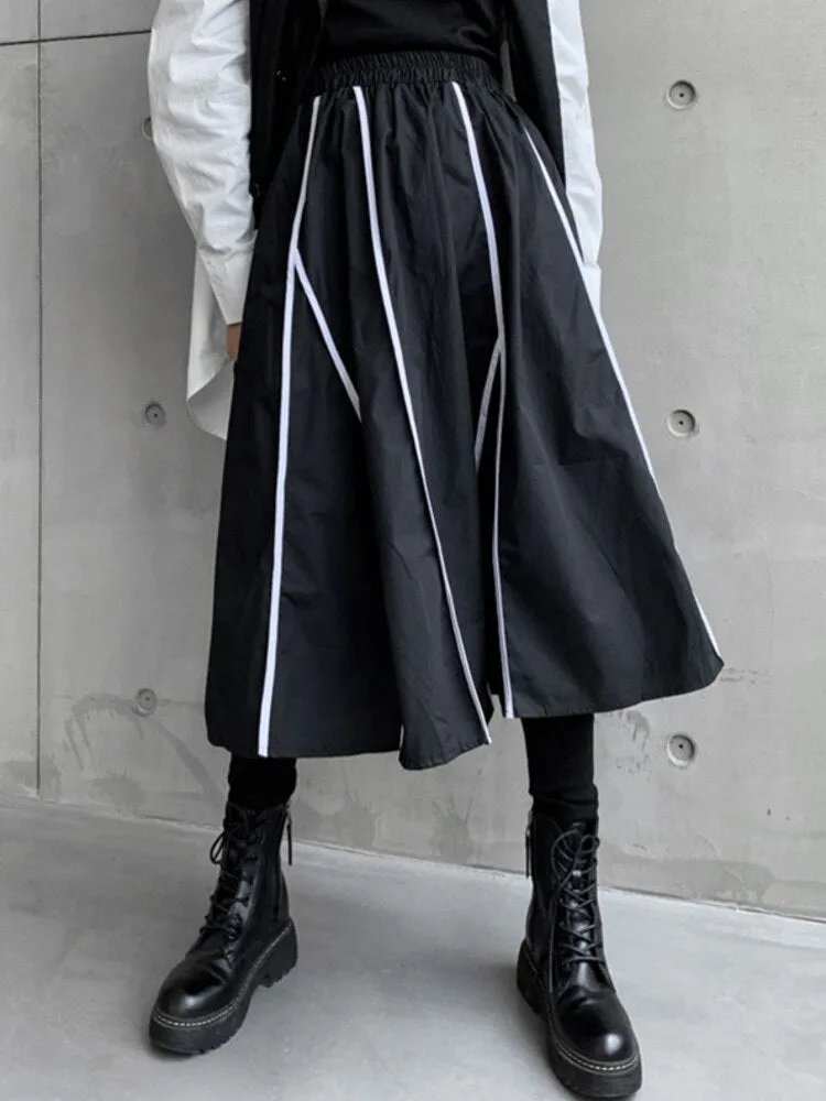 Asymmetrical Elastic Waist Spliced Skirt