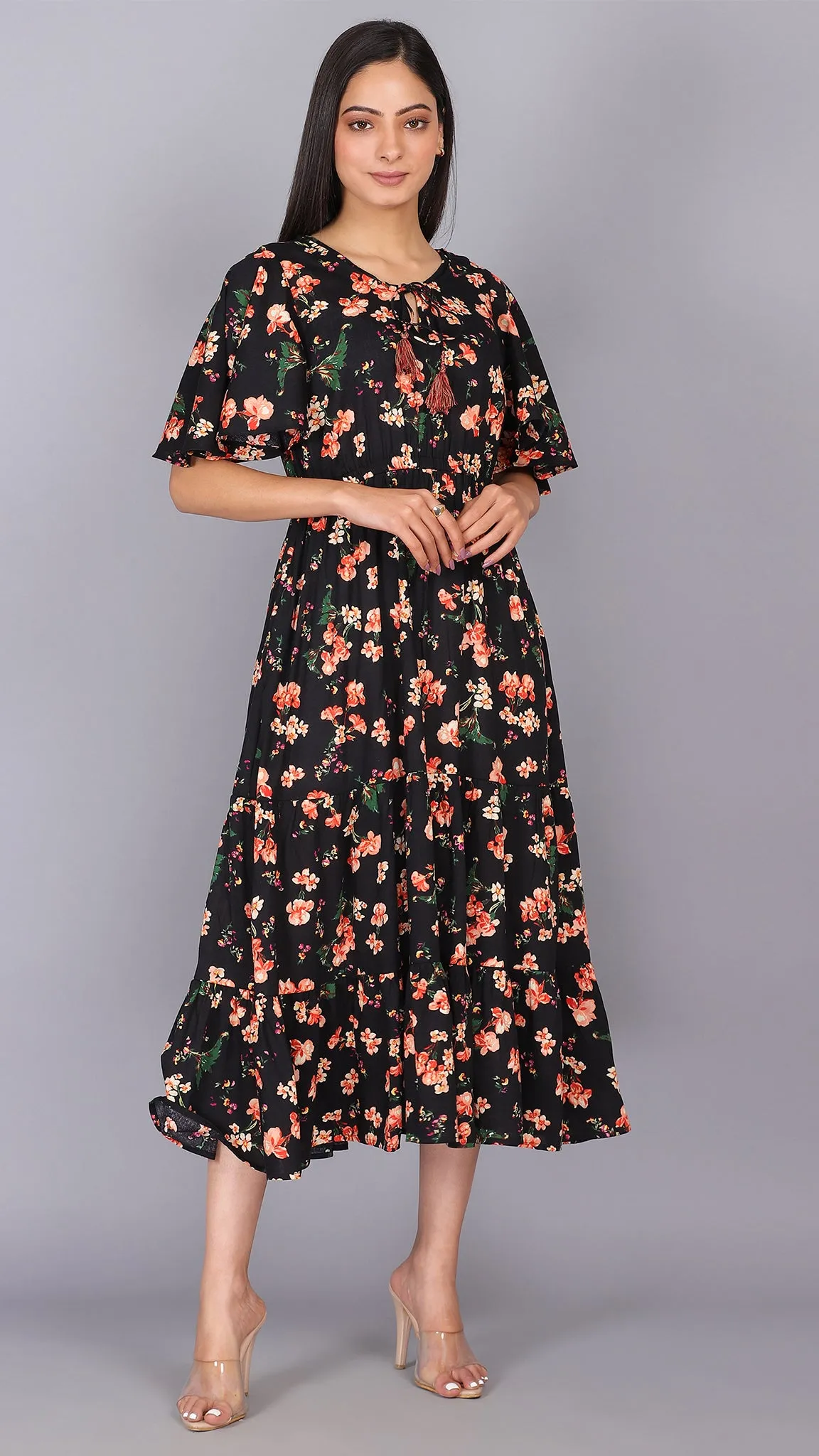 Black Always My Choice Floral Dress
