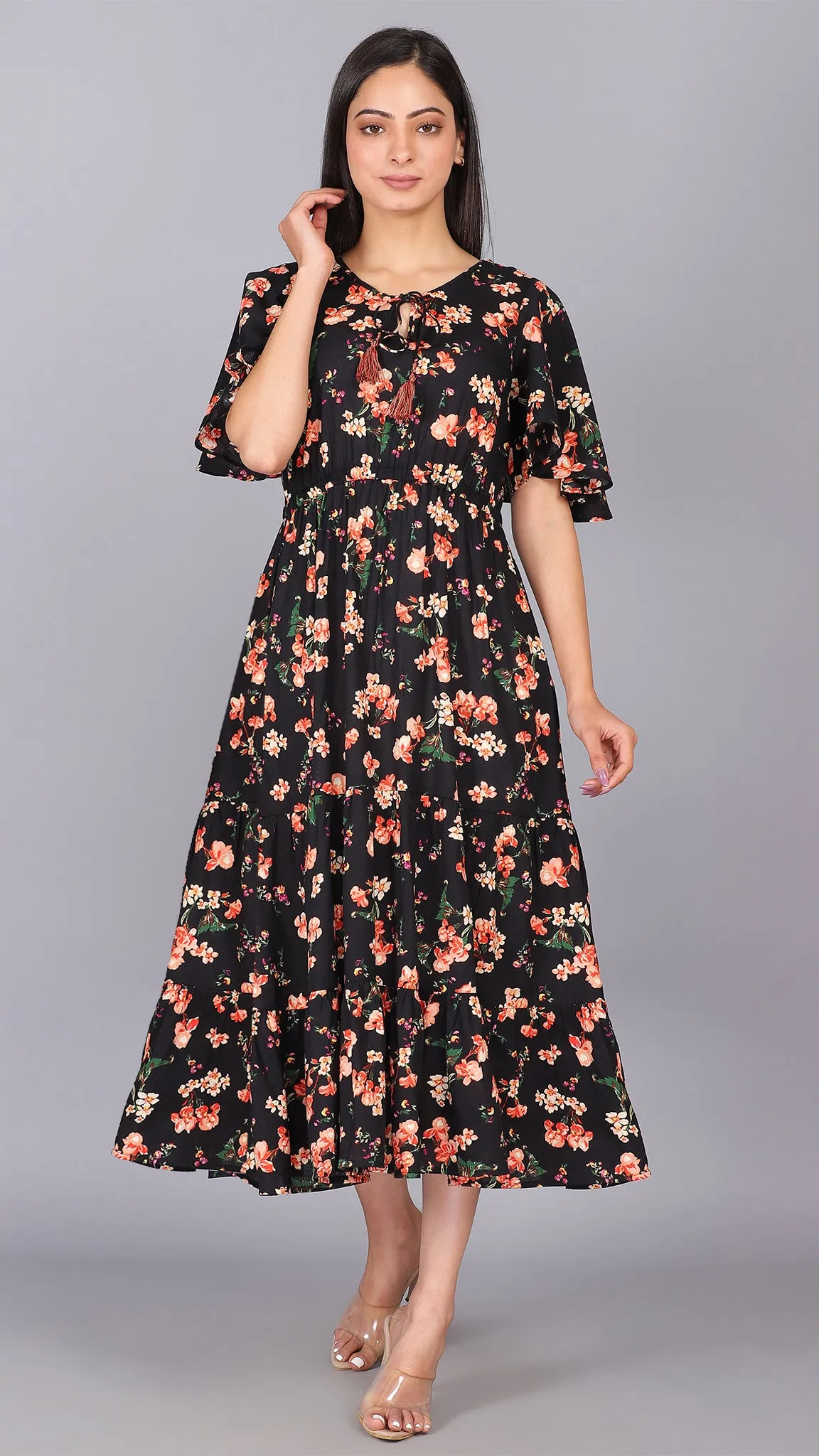 Black Always My Choice Floral Dress