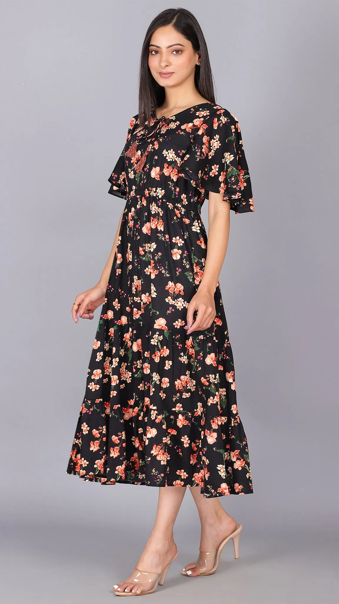 Black Always My Choice Floral Dress