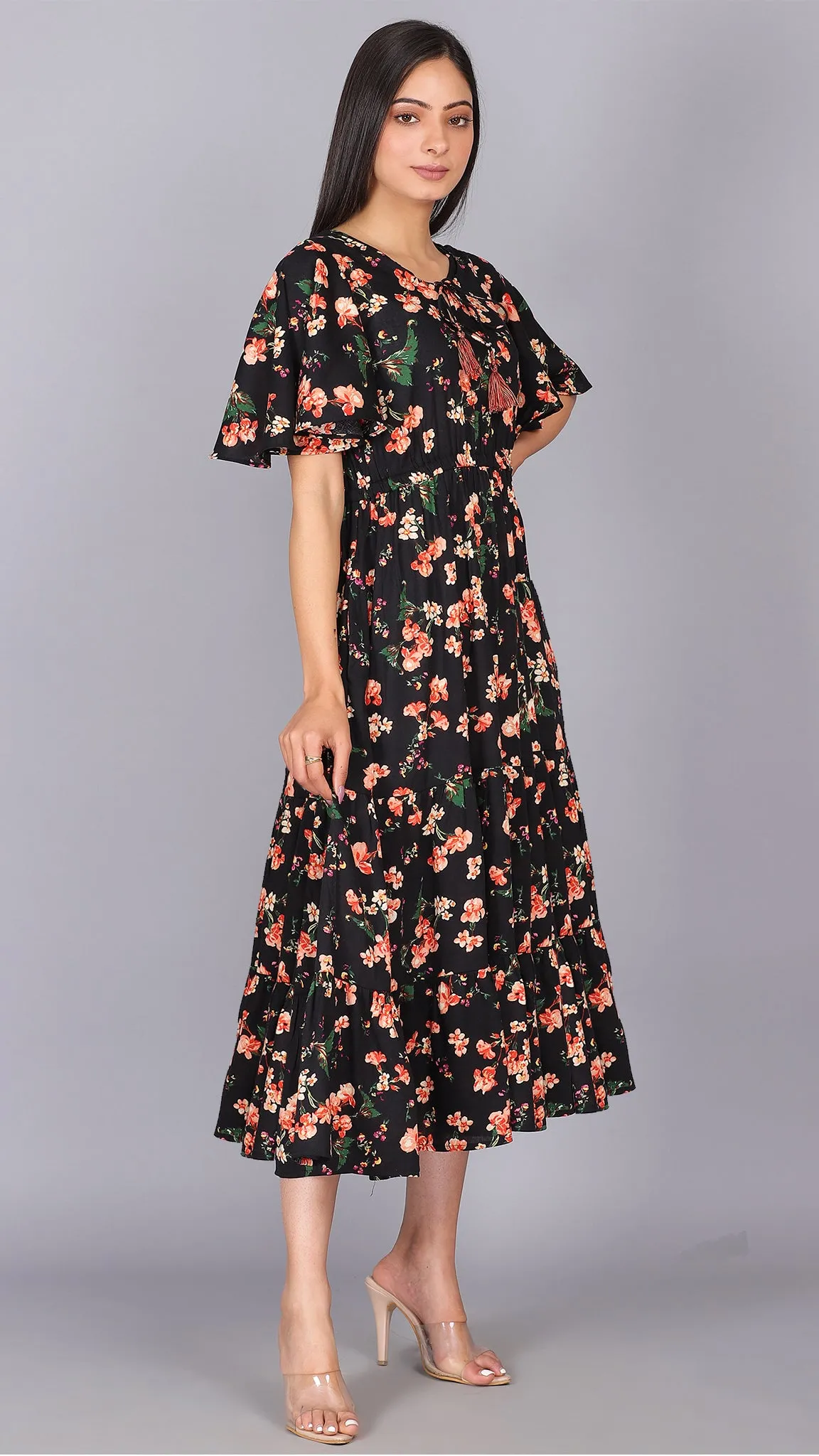 Black Always My Choice Floral Dress