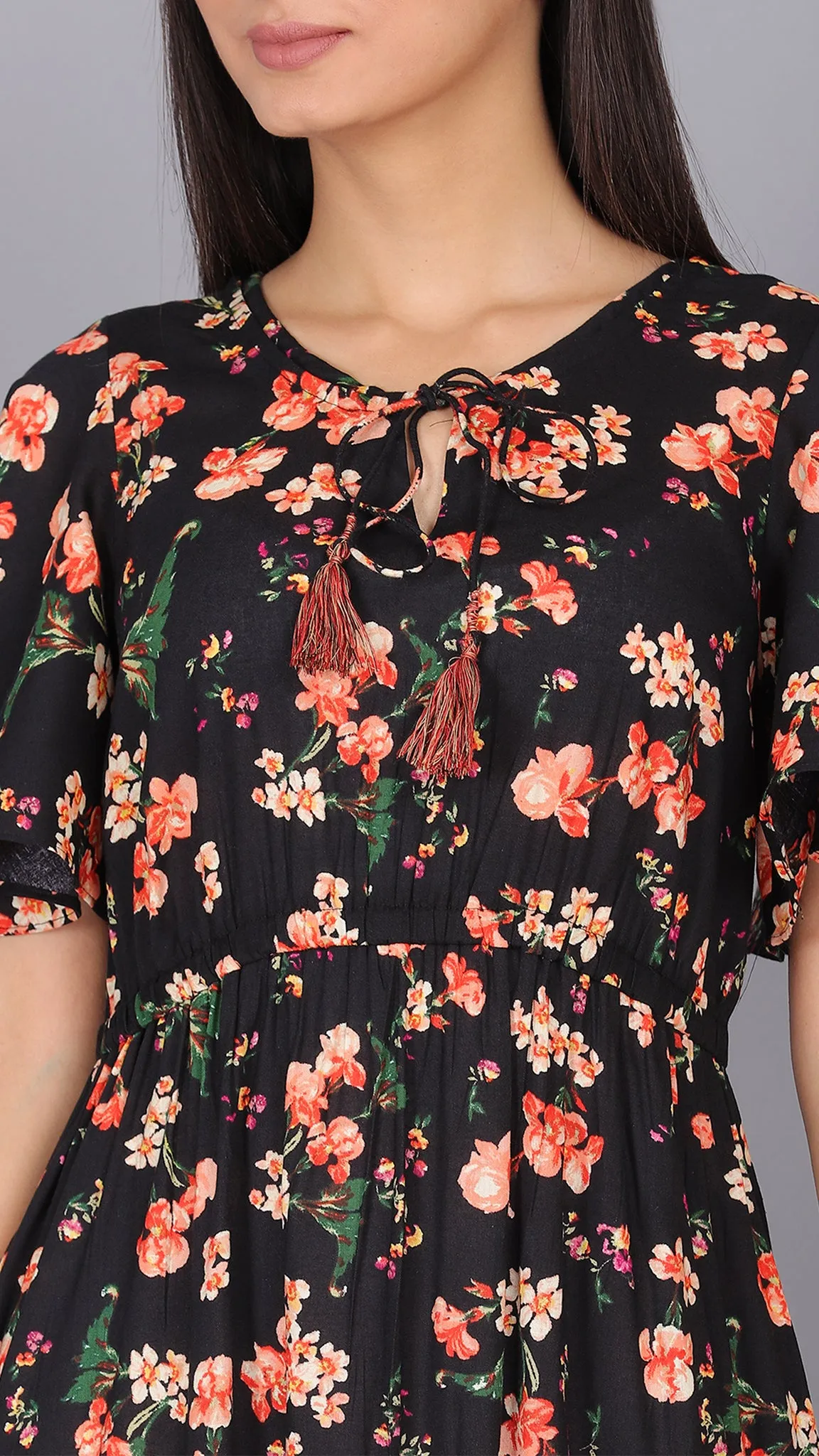 Black Always My Choice Floral Dress