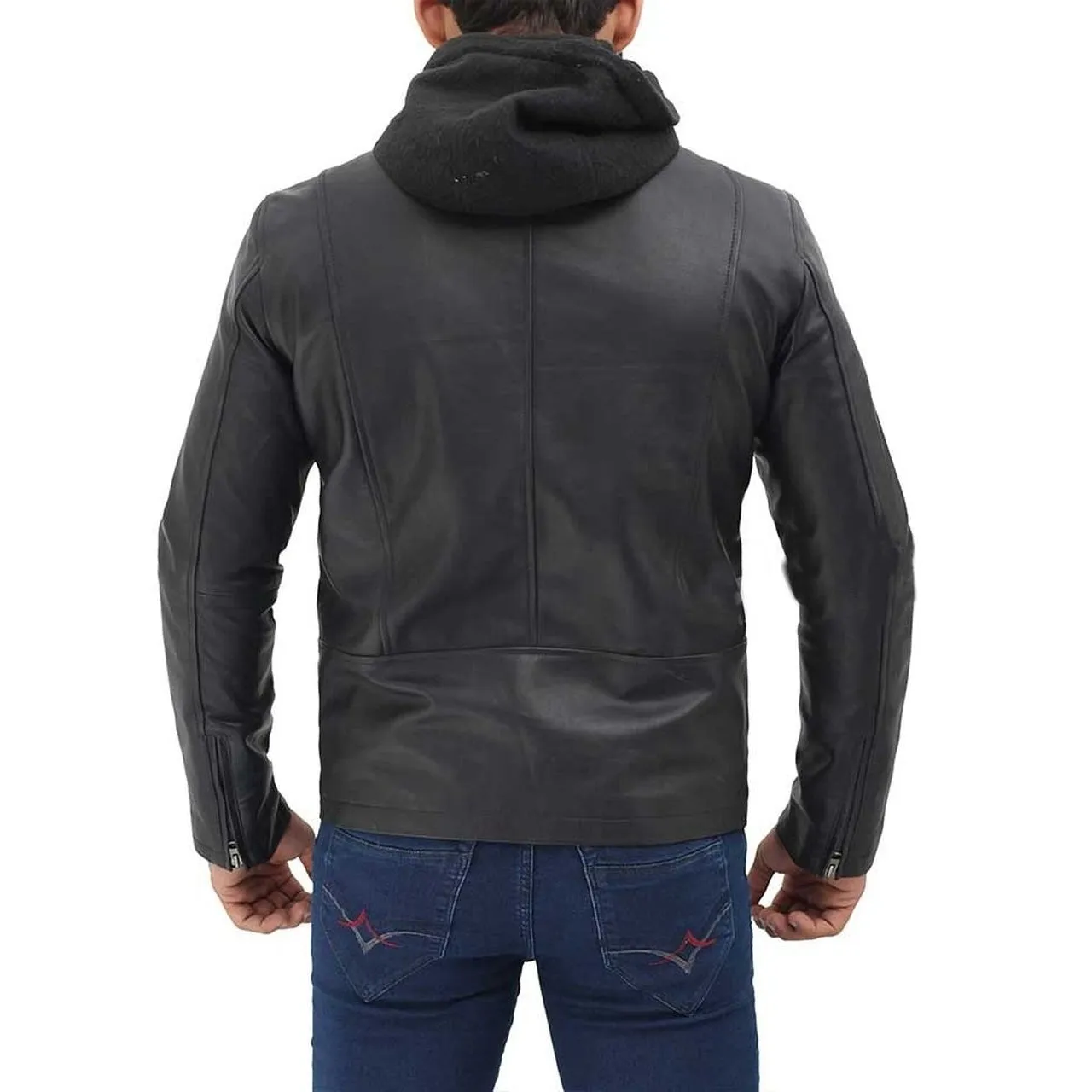 Black Bomber Hooded Leather Jacket