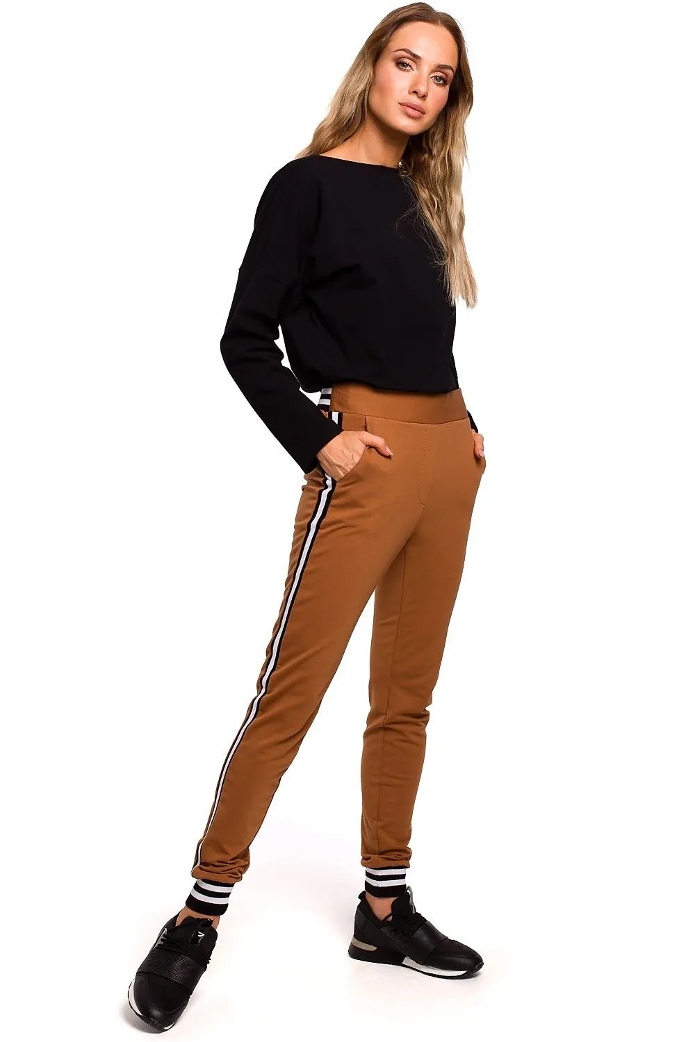 Brown Two Tone Women Joggers