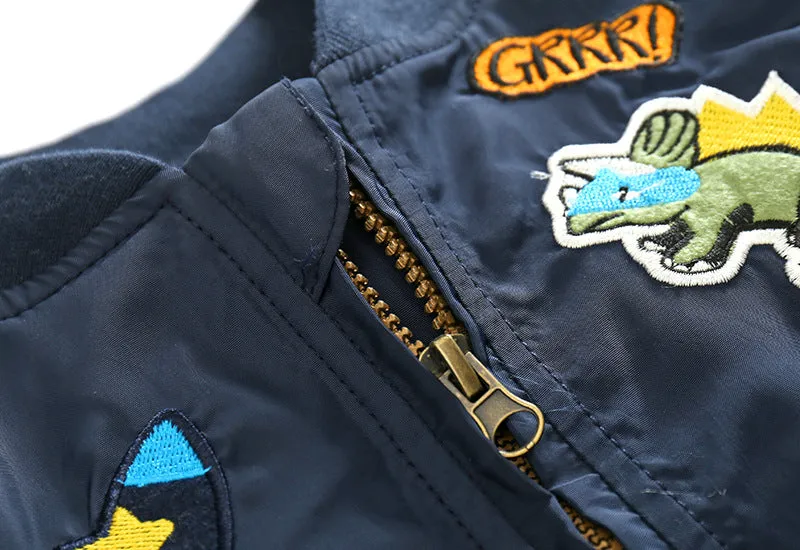 Cartoon embroidered Bomber Jacket for Boys. Teal.