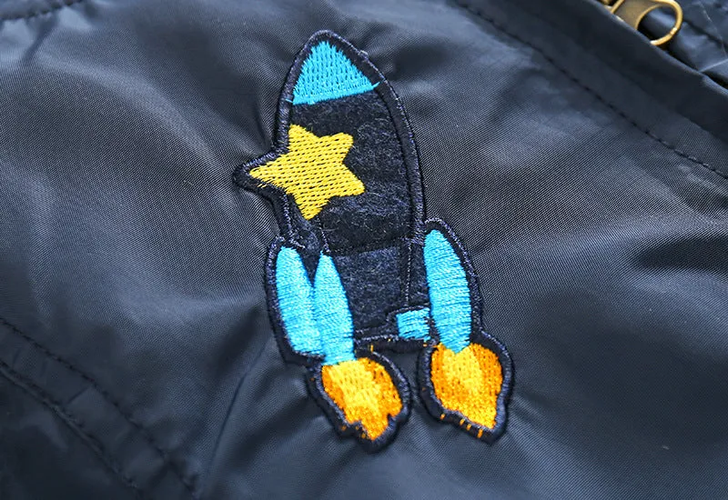 Cartoon embroidered Bomber Jacket for Boys. Teal.