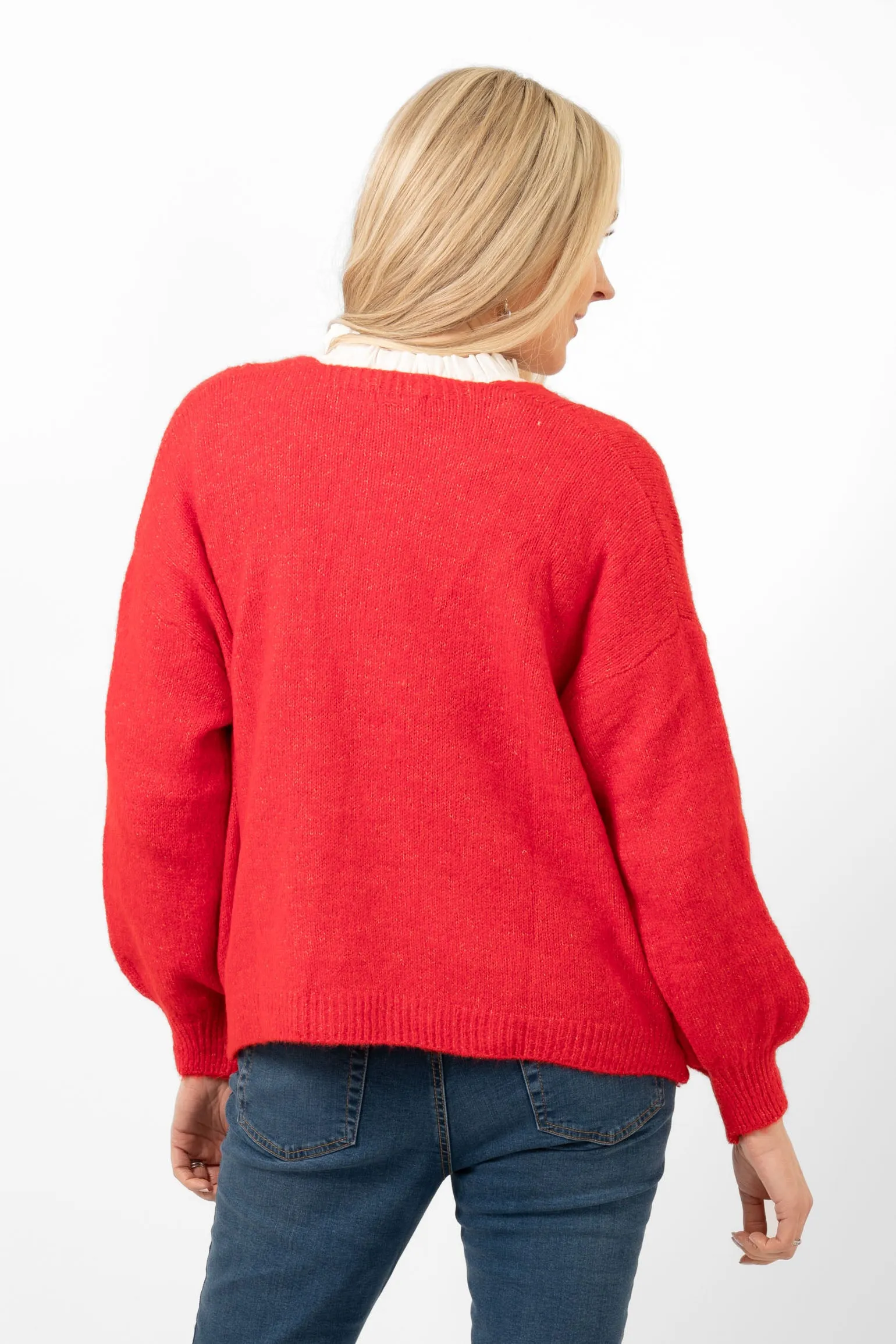 Cassidy Tie Front Wool Blend Cardigan - Red