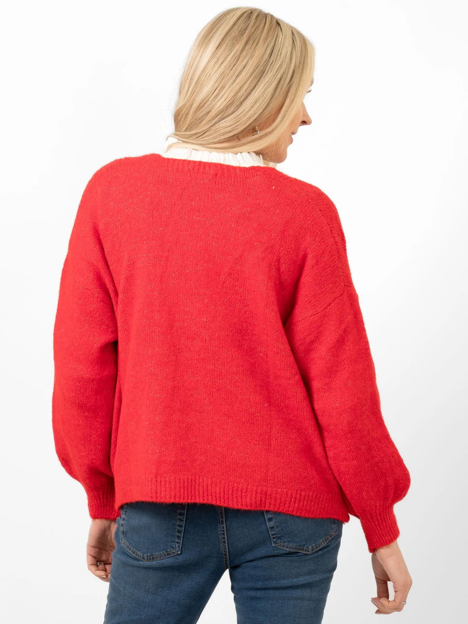 Cassidy Tie Front Wool Blend Cardigan - Red