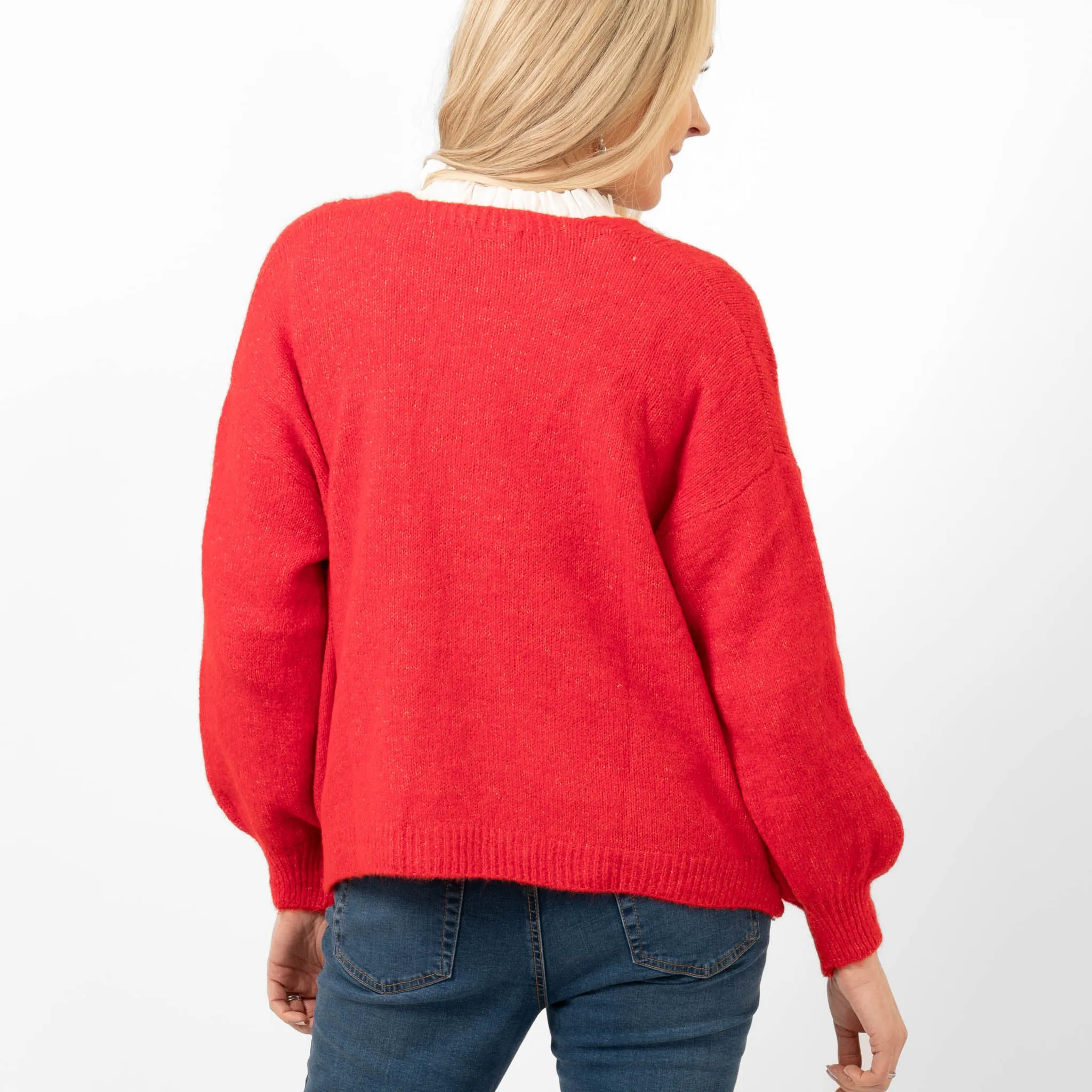 Cassidy Tie Front Wool Blend Cardigan - Red
