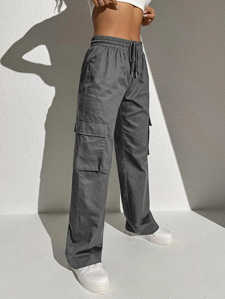 Casual Flap Pocket Drawstring Waist Cargo Pants