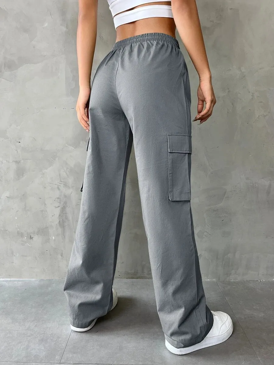 Casual Flap Pocket Drawstring Waist Cargo Pants