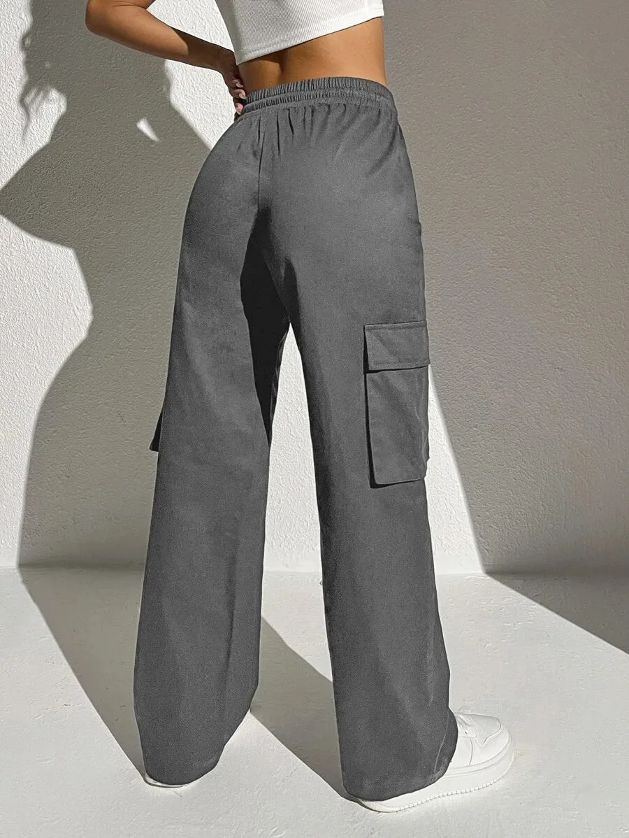Casual Flap Pocket Drawstring Waist Cargo Pants