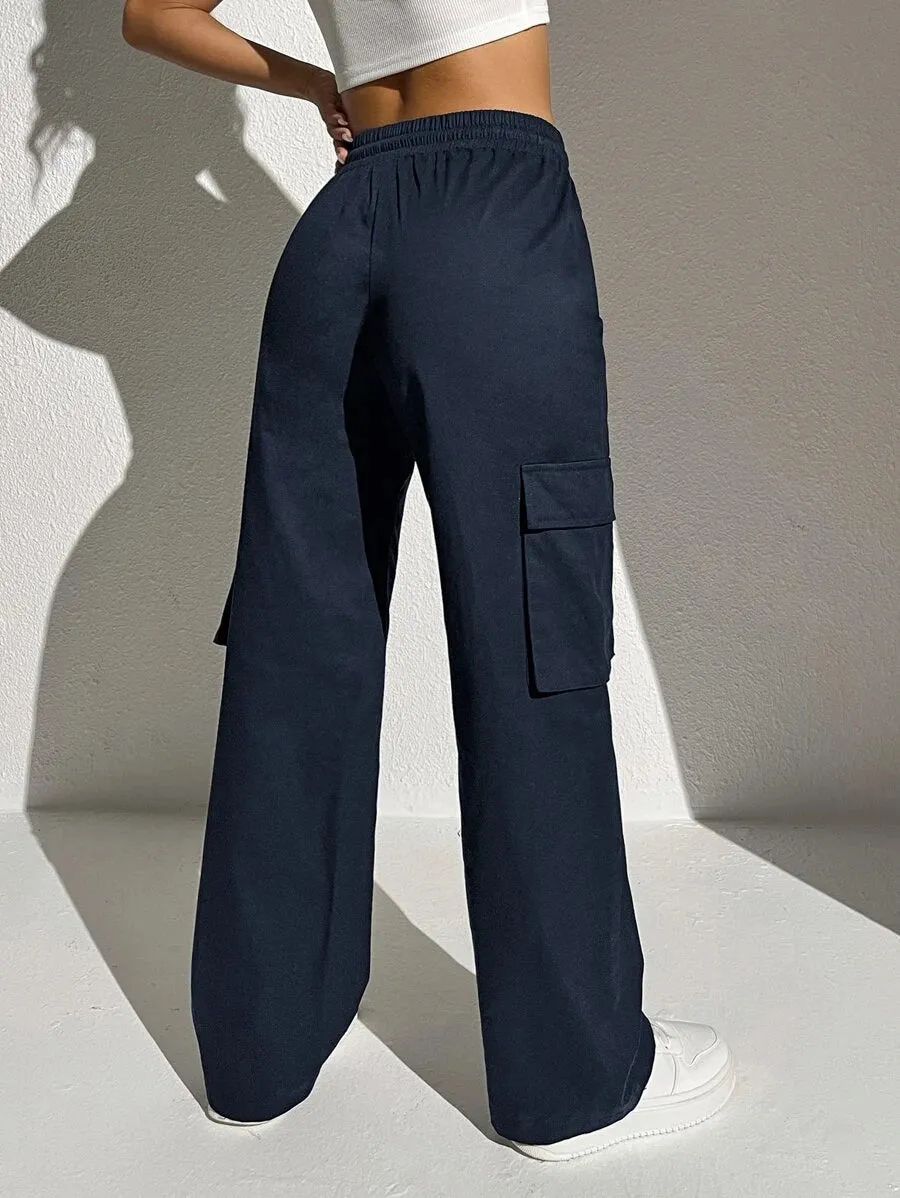 Casual Flap Pocket Drawstring Waist Cargo Pants