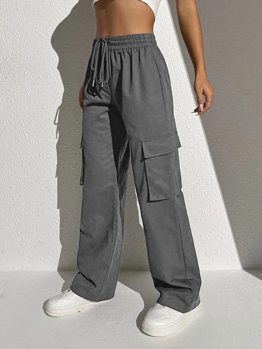 Casual Flap Pocket Drawstring Waist Cargo Pants