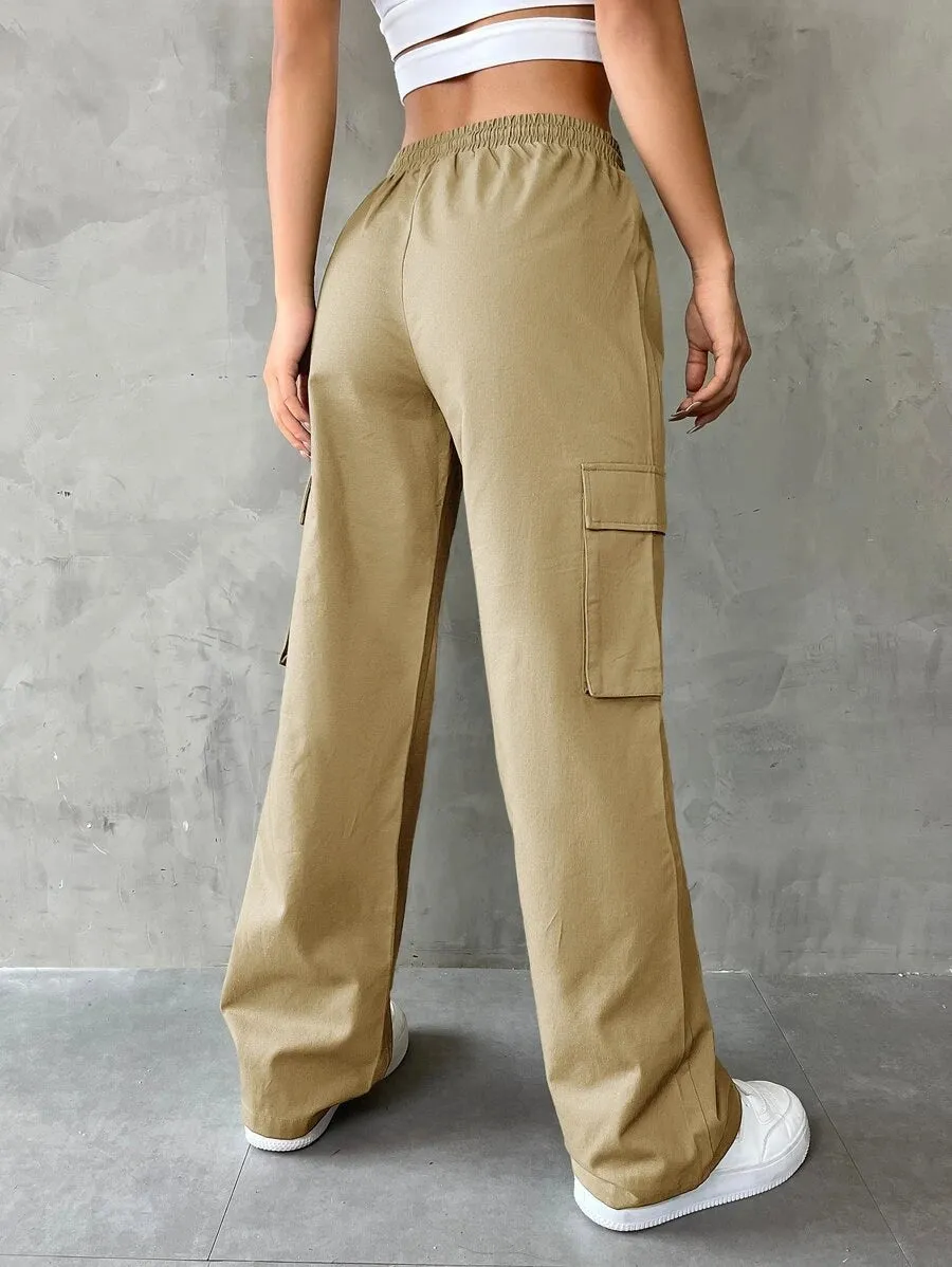 Casual Flap Pocket Drawstring Waist Cargo Pants