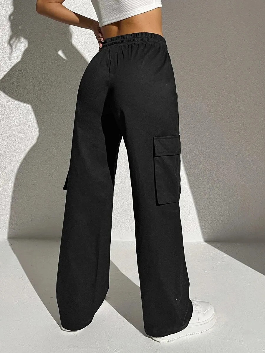 Casual Flap Pocket Drawstring Waist Cargo Pants