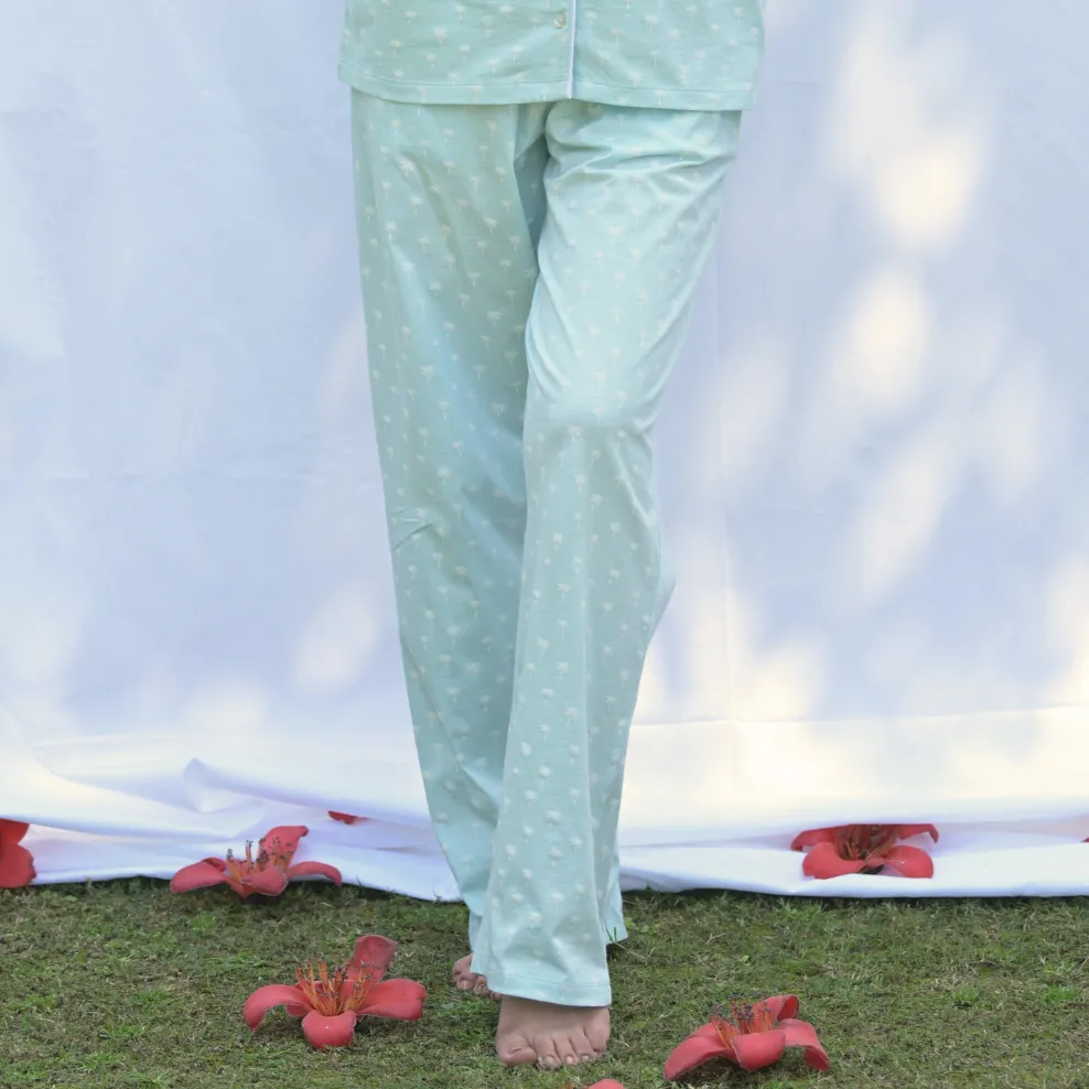 Cosy cocoon PJ  Blue Palm Prints (Bottom)