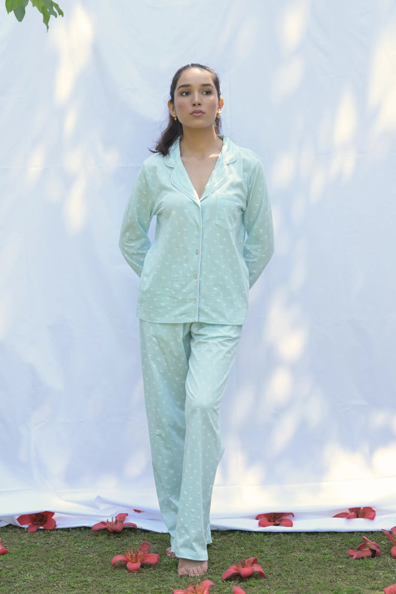 Cosy cocoon PJ  Blue Palm Prints (Bottom)