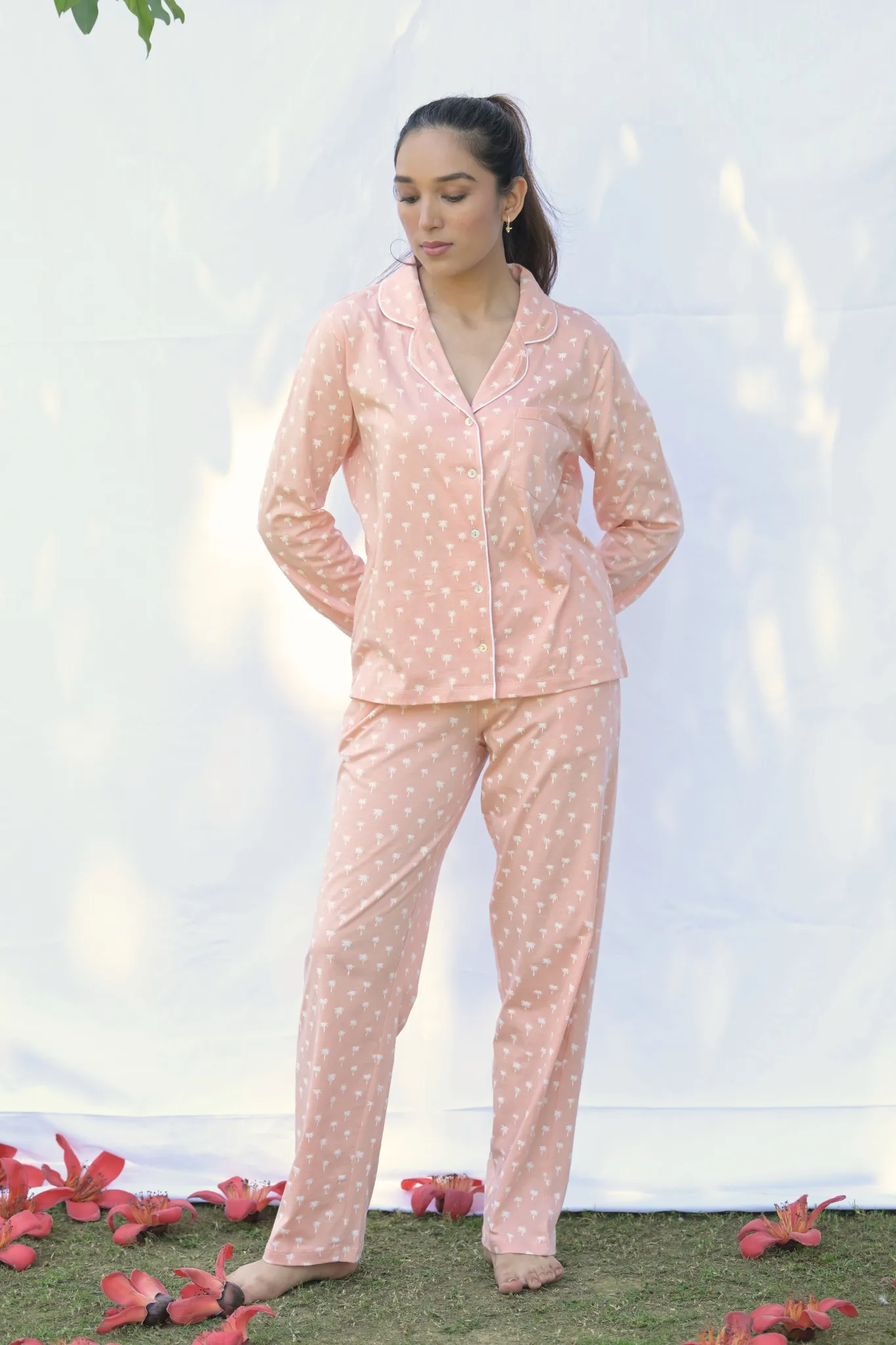 Cosy cocoon PJ  Blue Palm Prints (Bottom)