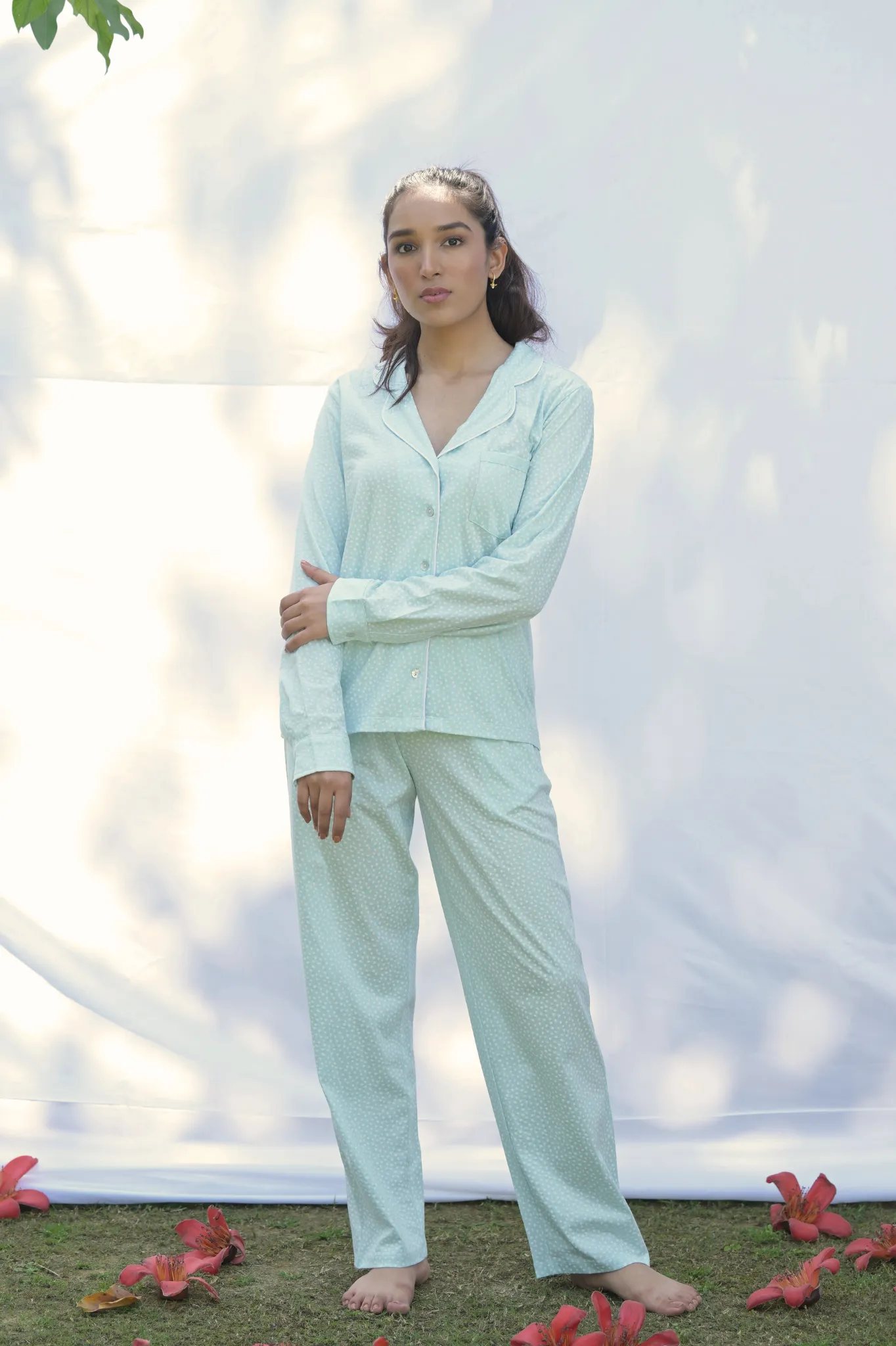 Cosy cocoon PJ  Blue Palm Prints (Bottom)