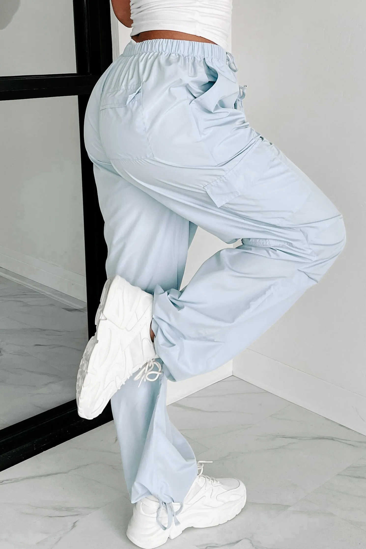 Craving Adventure Wide Leg Cargo Pants (Powder Blue)