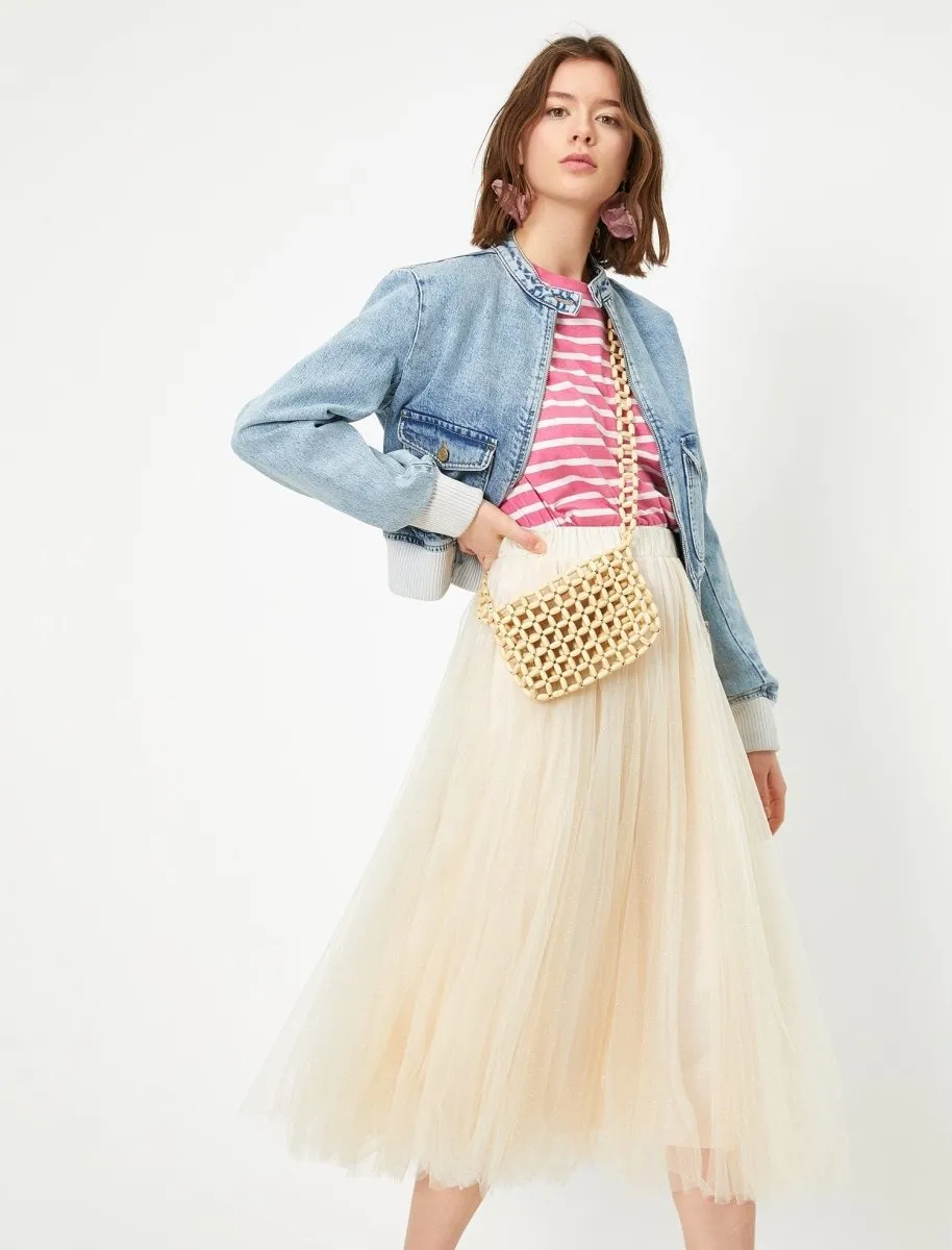 Cropped Utility Denim Jacket in Light Blue