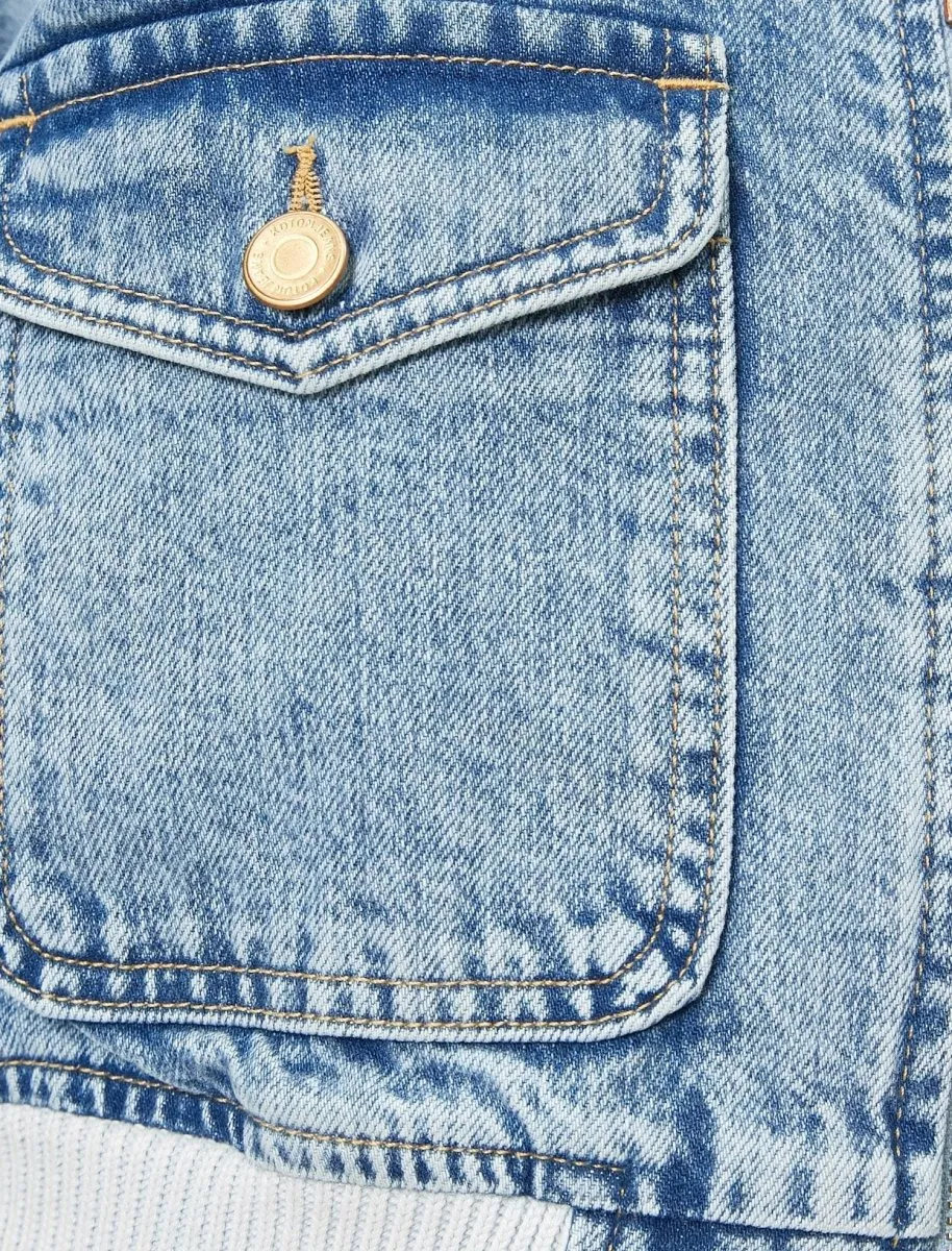 Cropped Utility Denim Jacket in Light Blue