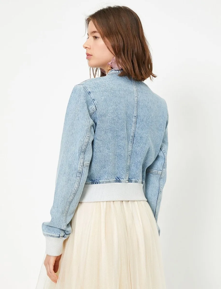 Cropped Utility Denim Jacket in Light Blue