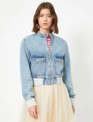 Cropped Utility Denim Jacket in Light Blue