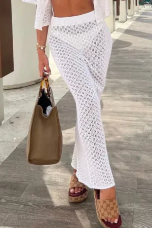 Dalila white crochet knit maxi skirt