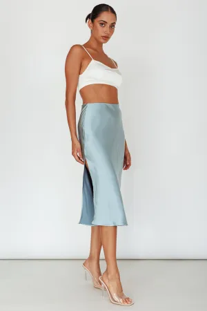 Daze Satin Midi Skirt Light Blue