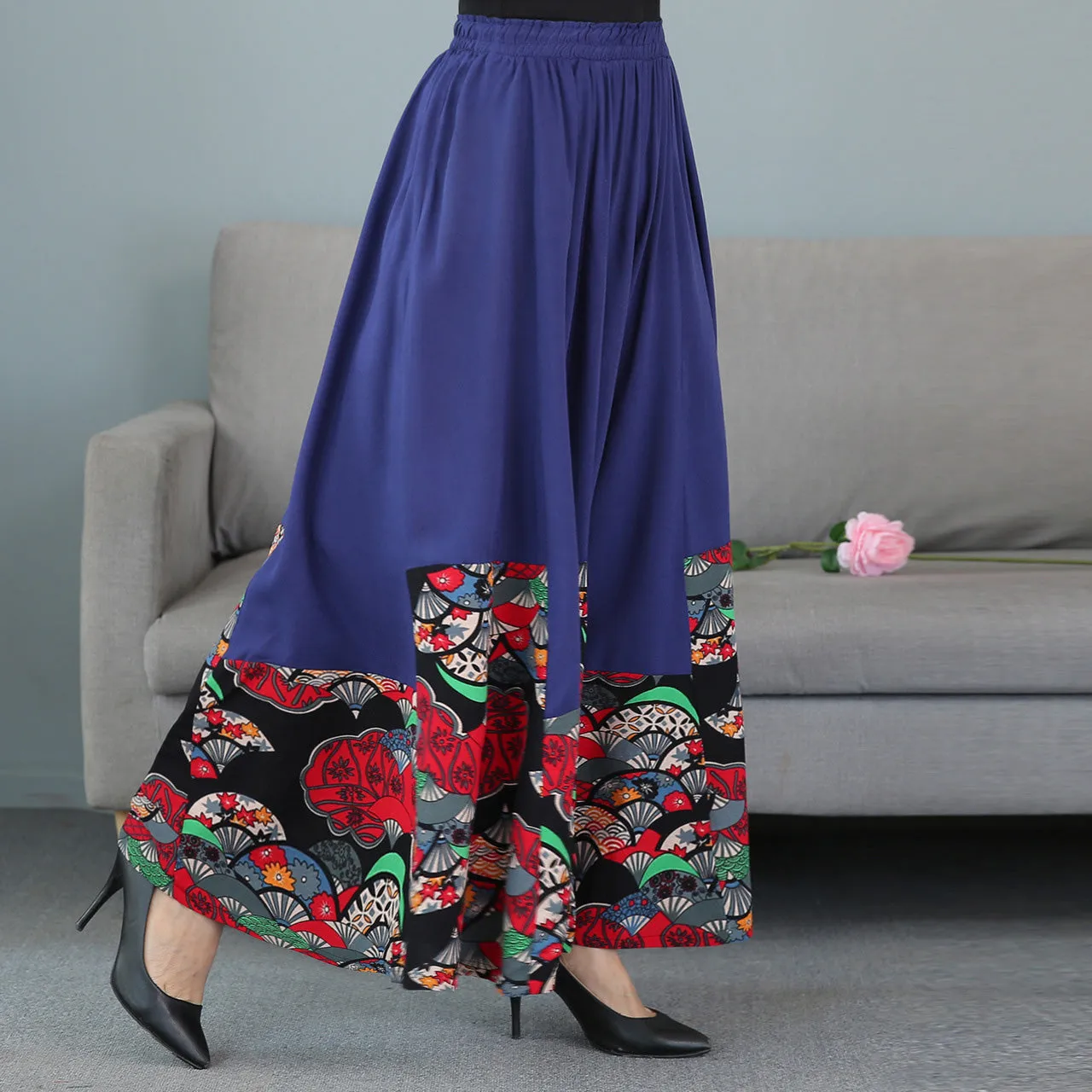 Fans Pattern Traditional Chinese Style Expansion Pleated Skirt