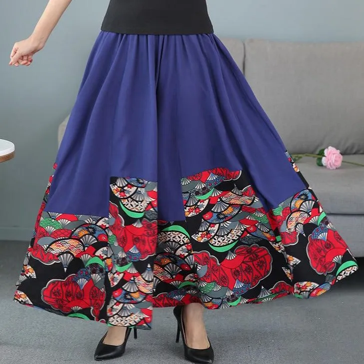 Fans Pattern Traditional Chinese Style Expansion Pleated Skirt