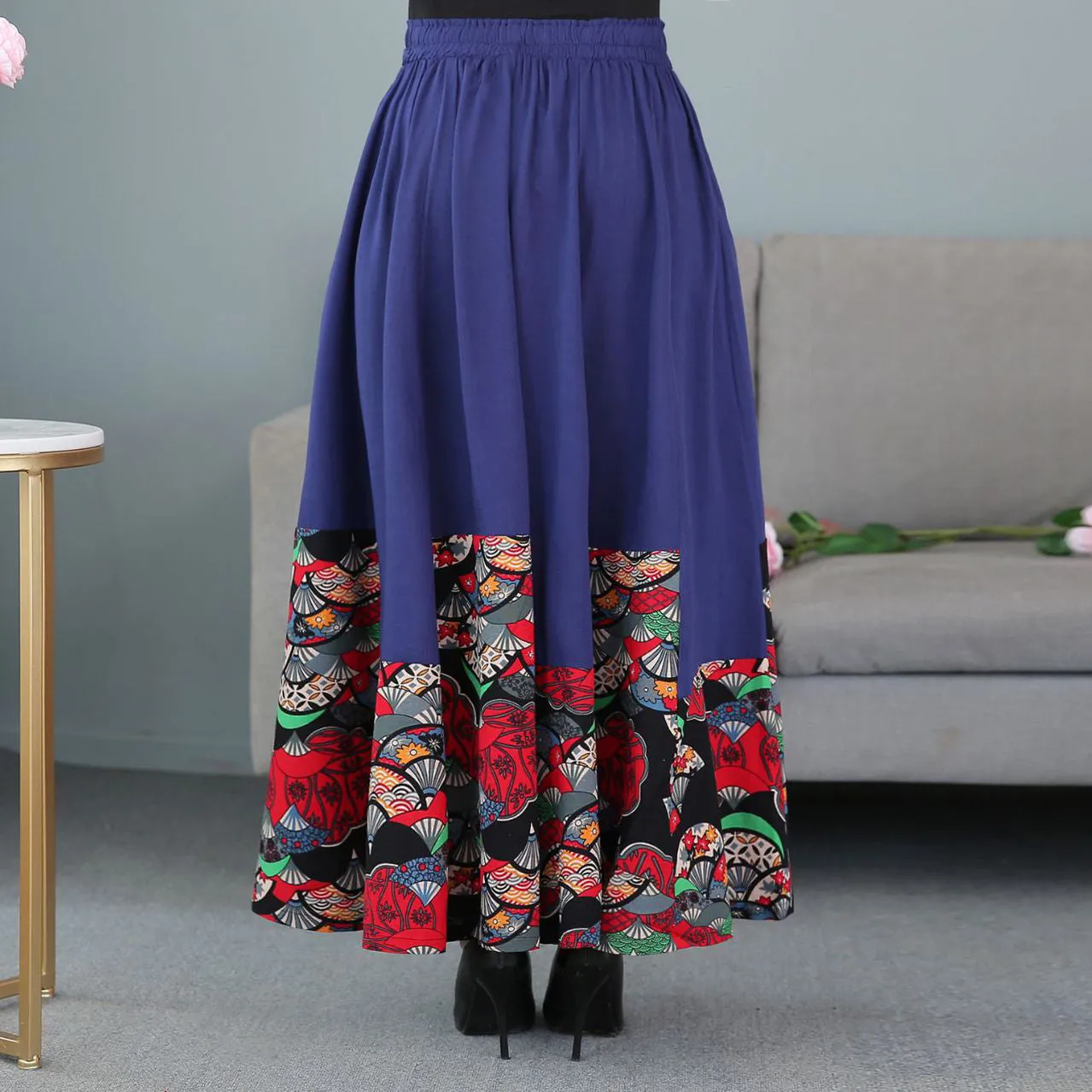 Fans Pattern Traditional Chinese Style Expansion Pleated Skirt