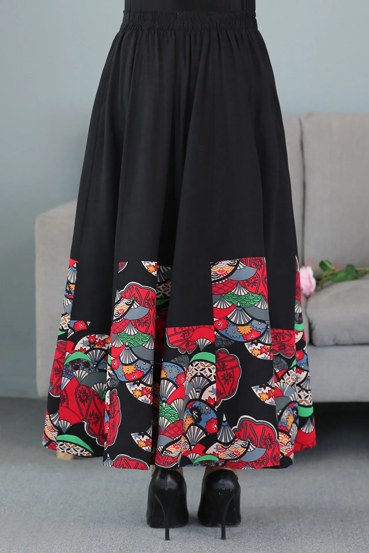 Fans Pattern Traditional Chinese Style Expansion Pleated Skirt