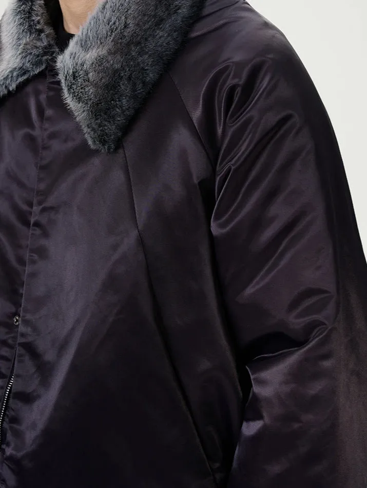 Faux Fur Collar Bomber Zip Jacket
