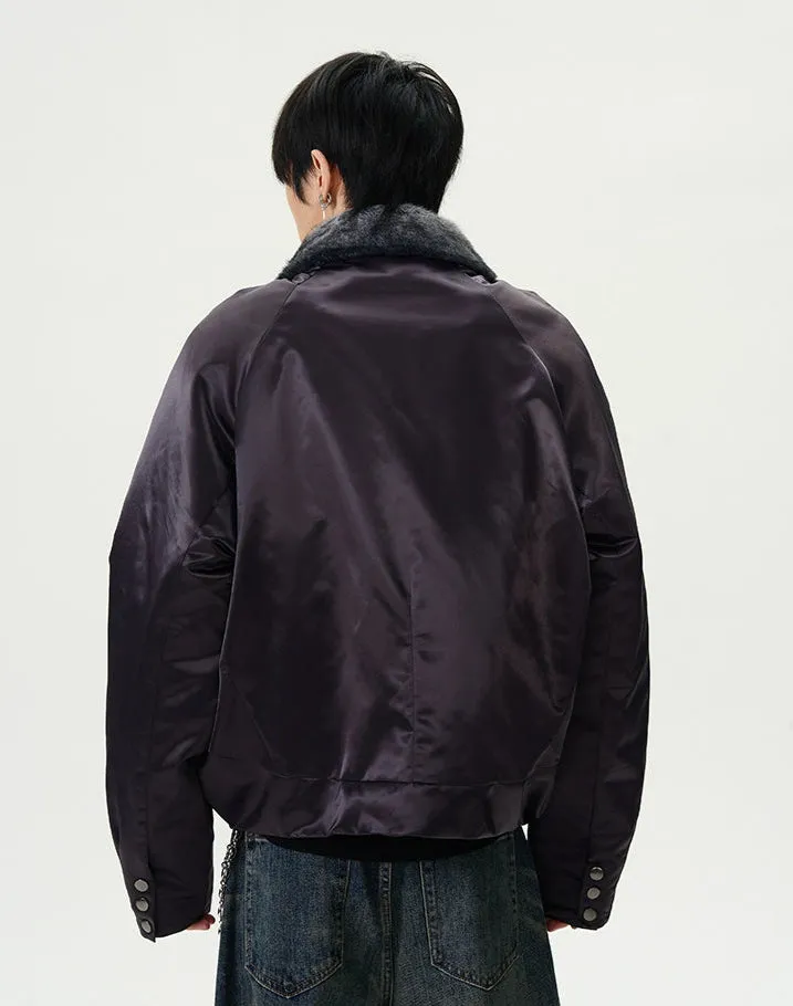Faux Fur Collar Bomber Zip Jacket