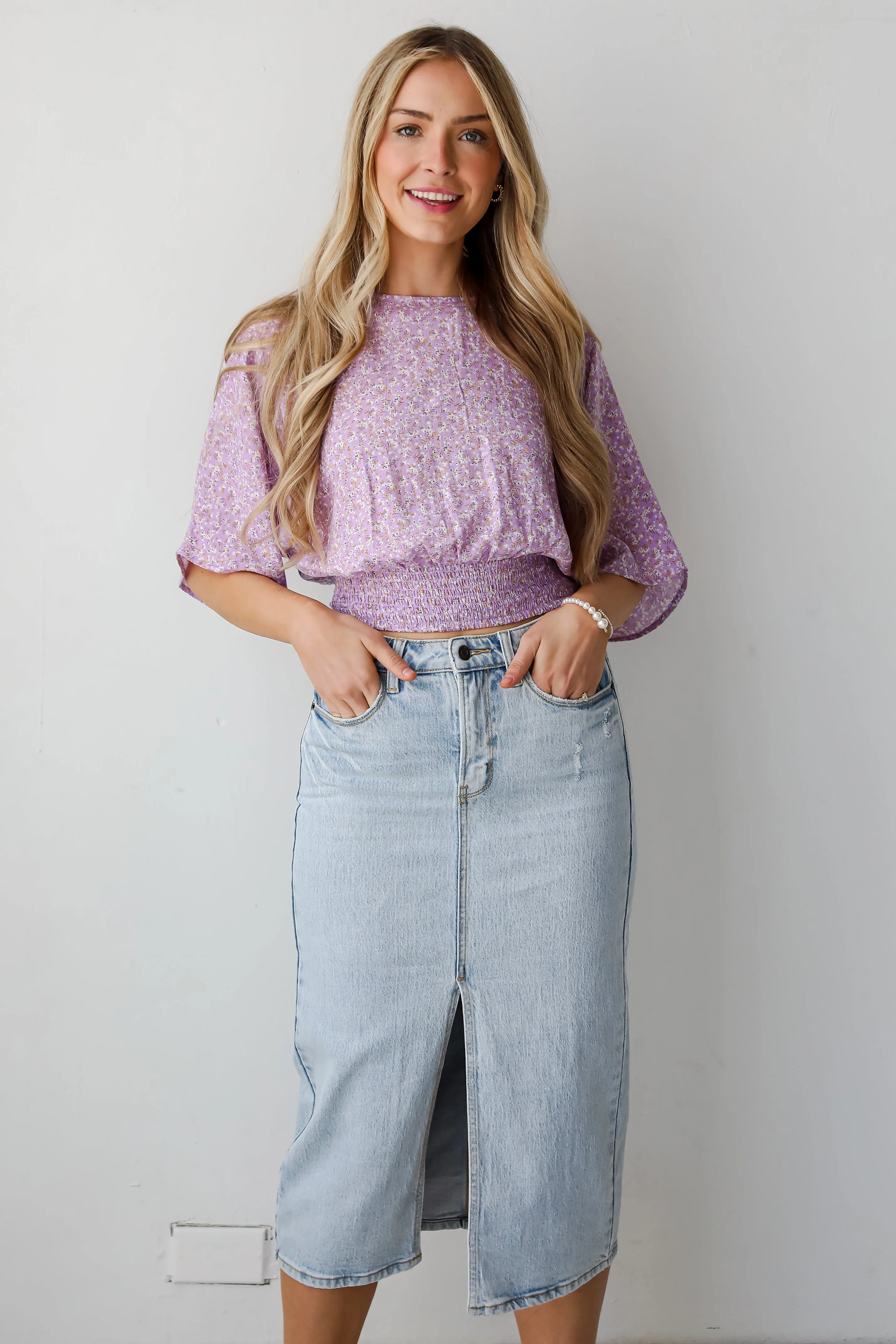 FINAL SALE - Darling Trend Light Wash Denim Midi Skirt