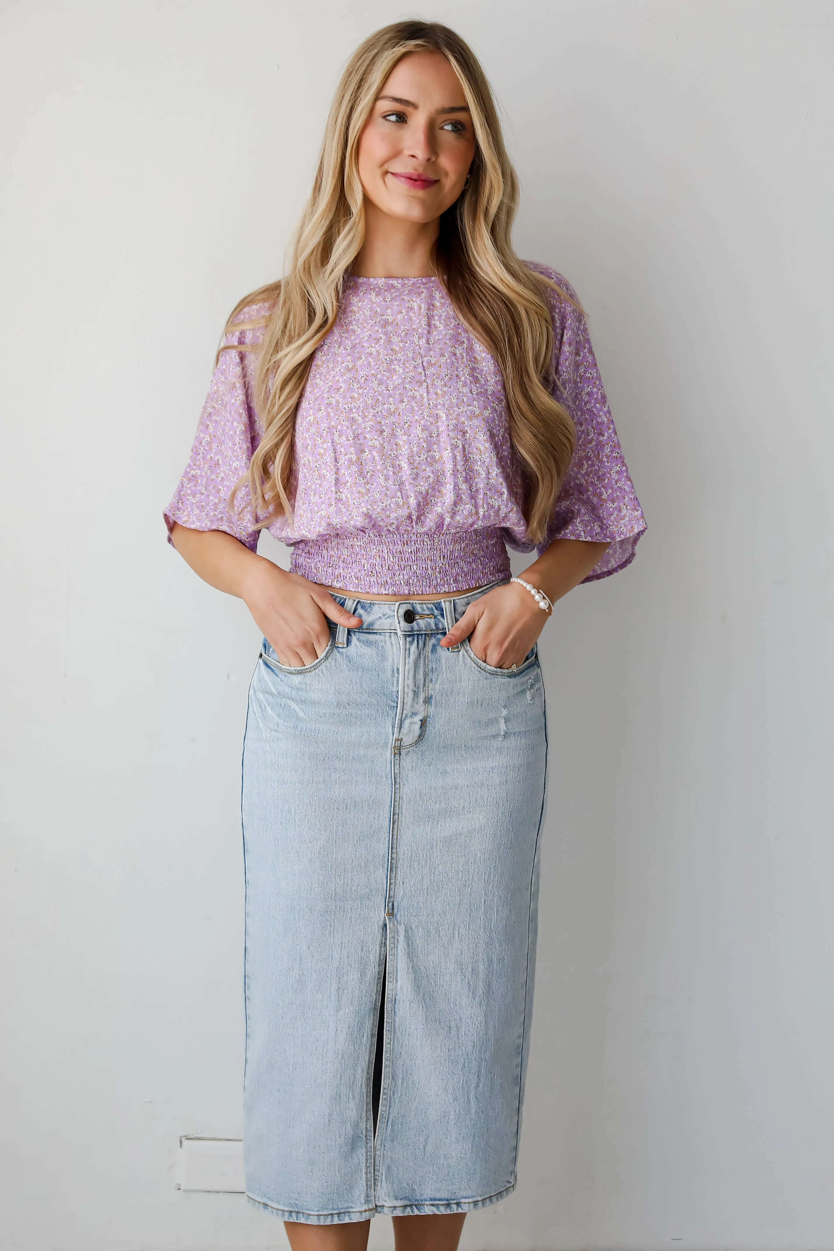 FINAL SALE - Darling Trend Light Wash Denim Midi Skirt