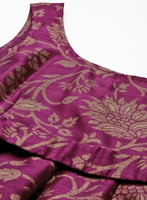 Floral Jacquard Self-Belt Maxi Dress